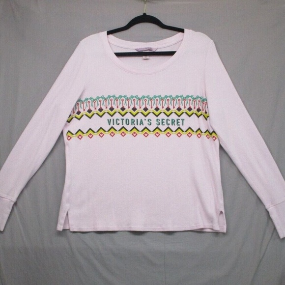 PINK Victoria's Secret Tops - Victoria's Secret Waffle Knit Logo Front Long Sleeve Pink‎ Women Size | L